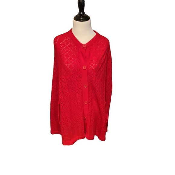 Helen Sue Red Sweater Poncho Cape One Size Grandmacore - Picture 3 of 8